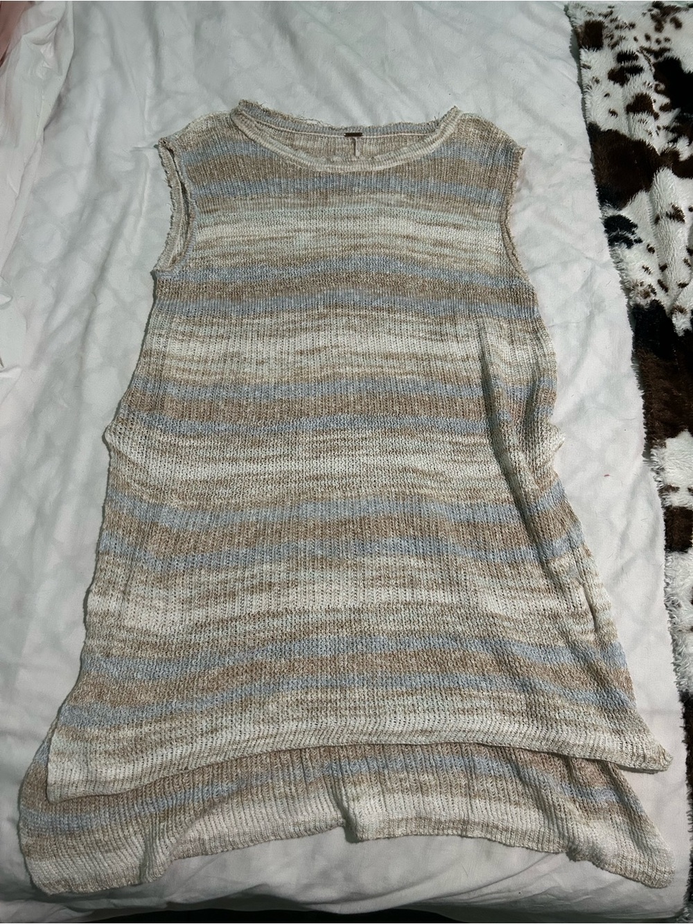 Lightweight Striped Knit Sleeveless Dress in Neutral Blue